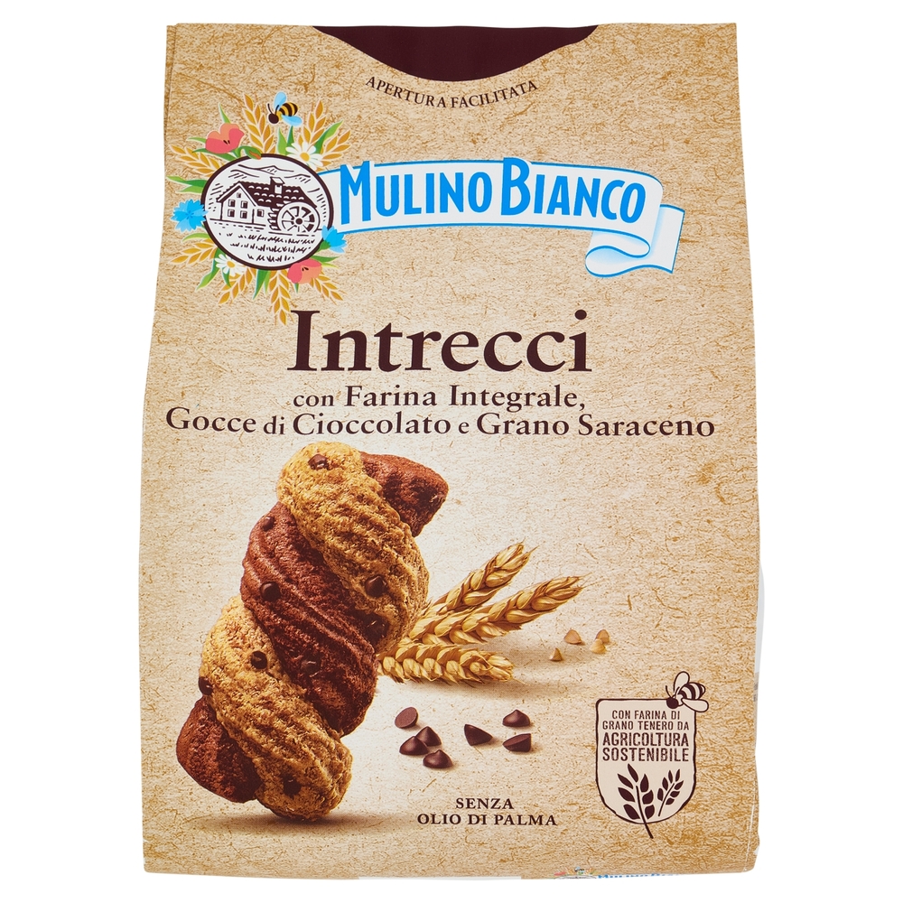 Mulino Bianco Intrecci Biscotti con Farina Integrale, Gocce di Cioccolato e Grano Saraceno 300g