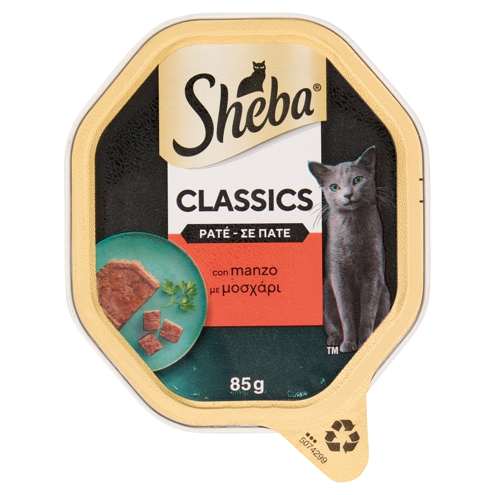 Sheba Paté Classics Cibo Umido Gatto in Vaschetta con Manzo 85 g