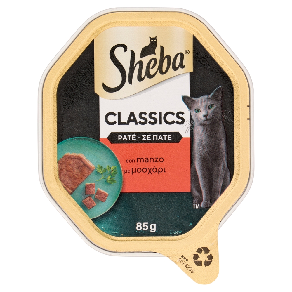 Sheba Paté Classics Cibo Umido Gatto in Vaschetta con Manzo 85 g