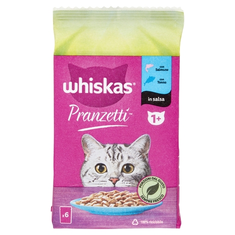 Whiskas Pranzetti Cibo Umido Gatto con Salmone e Tonno in Salsa 6 x 50 g