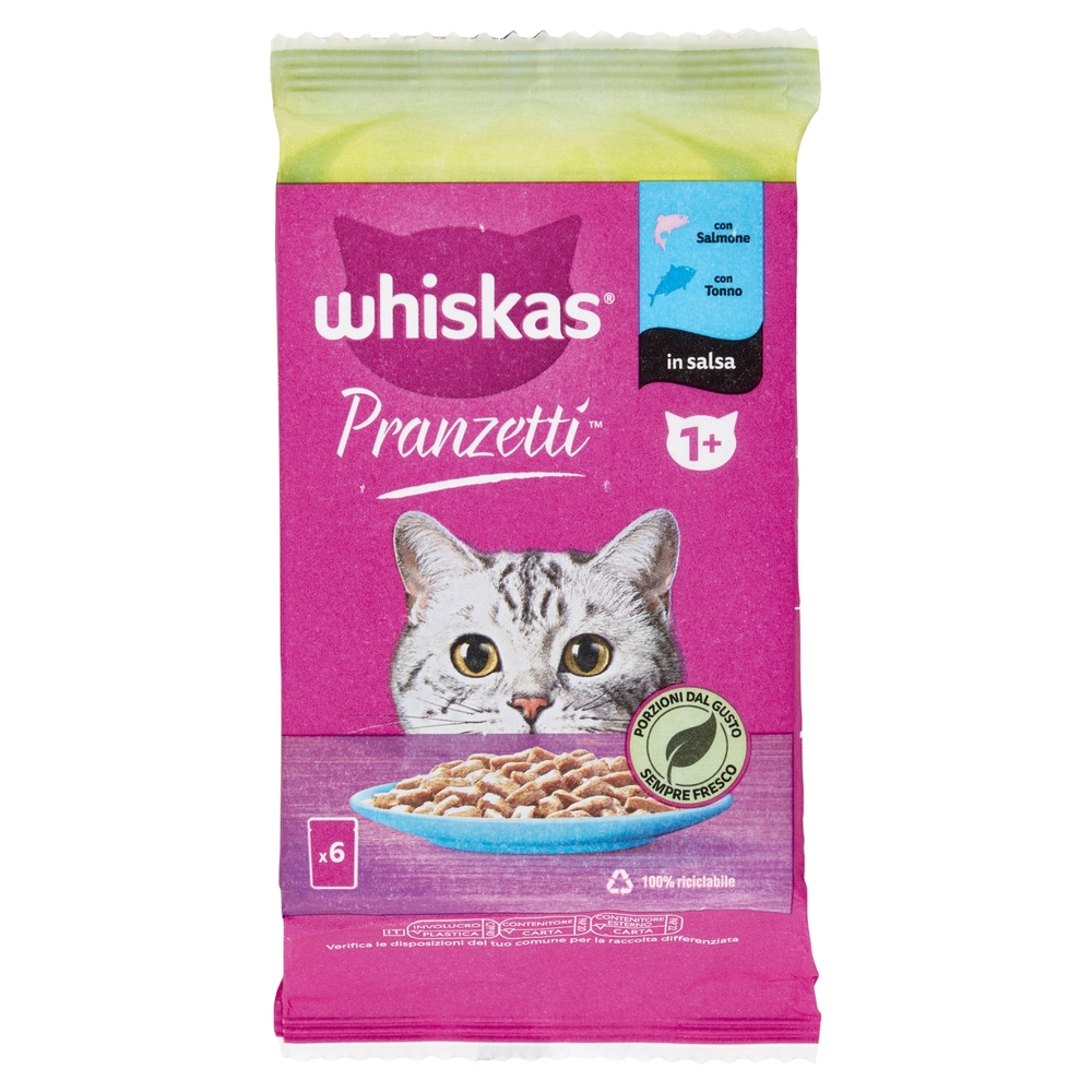 Whiskas Pranzetti Cibo Umido Gatto con Salmone e Tonno in Salsa 6 x 50 g