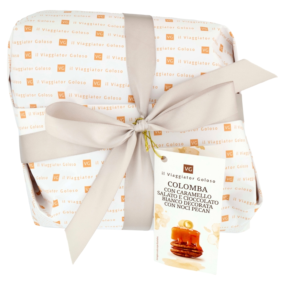 Colomba al Caramello Salato e Cioccolato Bianco Decorata con Noci Pecan Il Viaggiator Goloso