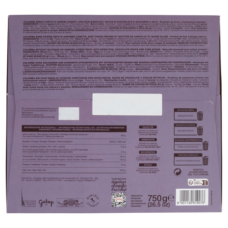 Galup la Colomba Fichi e Cioccolato Ricoperta di Zucchero a Velo 750 g
