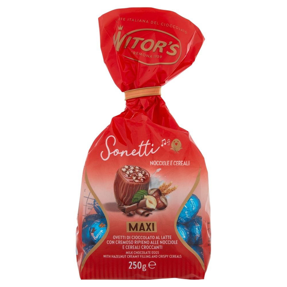 Witor's Sonetti Maxi Ovetti di Cioccolato al Latte con Cremoso Ripieno alle Nocciole e Cereali 250 g