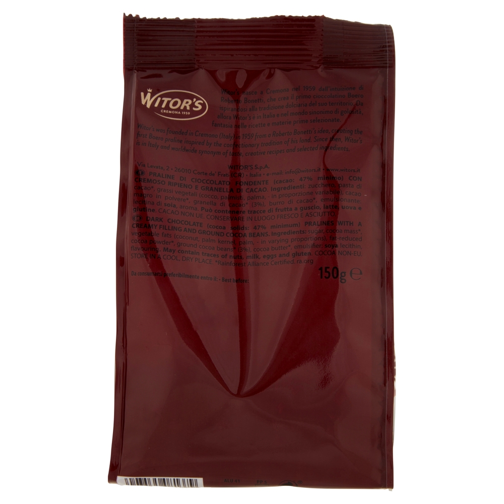 Witor's Noir Ovetti di Cioccolato Fondente con Cremoso Ripieno e Granella di Cacao 150 g