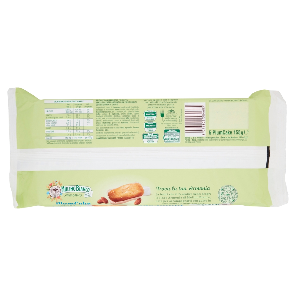 Mulino Bianco Armonia PlumCake Ricotta e Mandorle 10 pezzi 155 g
