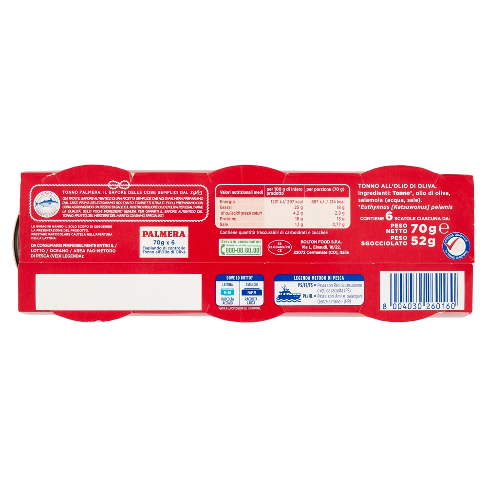 Palmera Tonno all'Olio d'Oliva 6 x 70 g