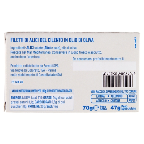 Zarotti Cilento d'amare Filetti di Alici Cilento 70 g