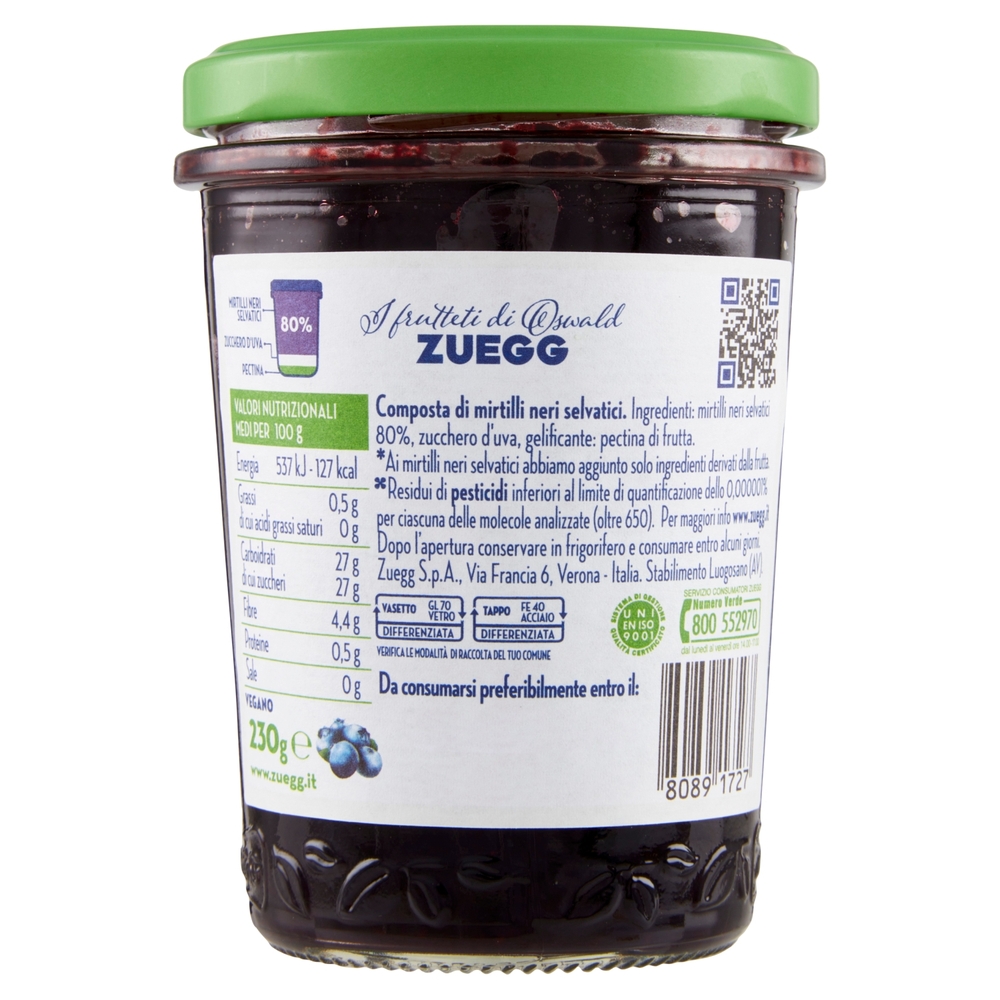 Zuegg I frutteti di Oswald Zuegg Zero Residui 100% da Frutta* Mirtilli Selvatici 230 g