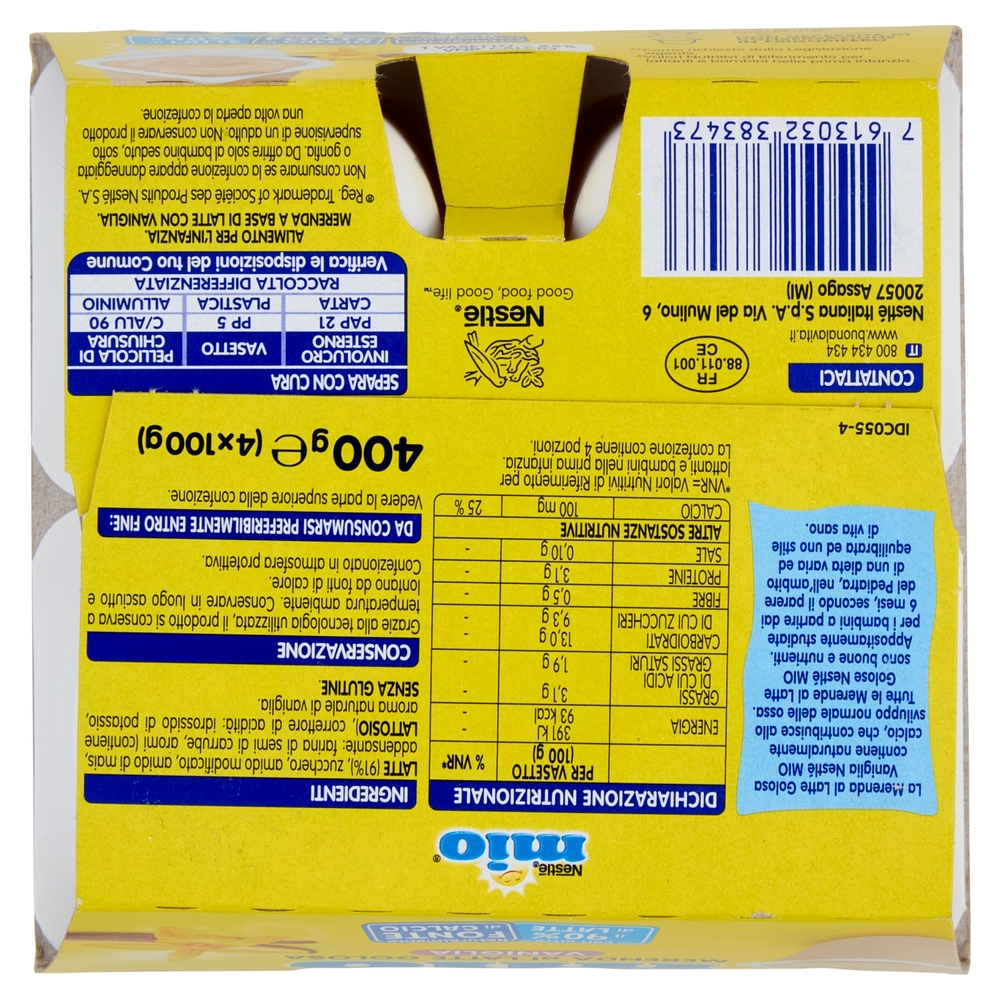 NESTLÉ MIO MERENDA AL LATTE VANIGLIA da 6 mesi, 4 vasetti da 100g