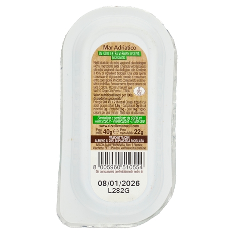 Rizzoli le Rizzoline Mar Adriatico Filetti di Alici in Olio Extra Vergine d'Oliva Biologico 40 g