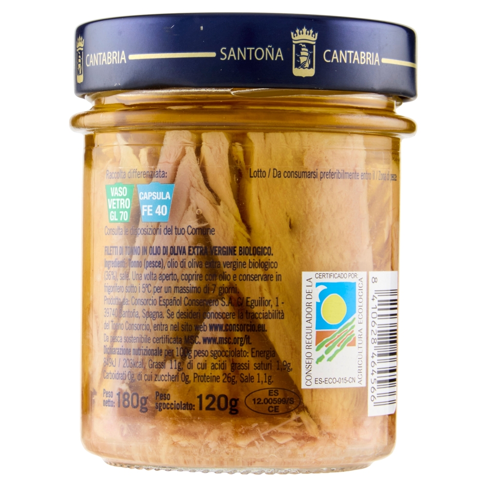 Consorcio Filetti di Tonno in olio di oliva extra vergine biologico 180 g