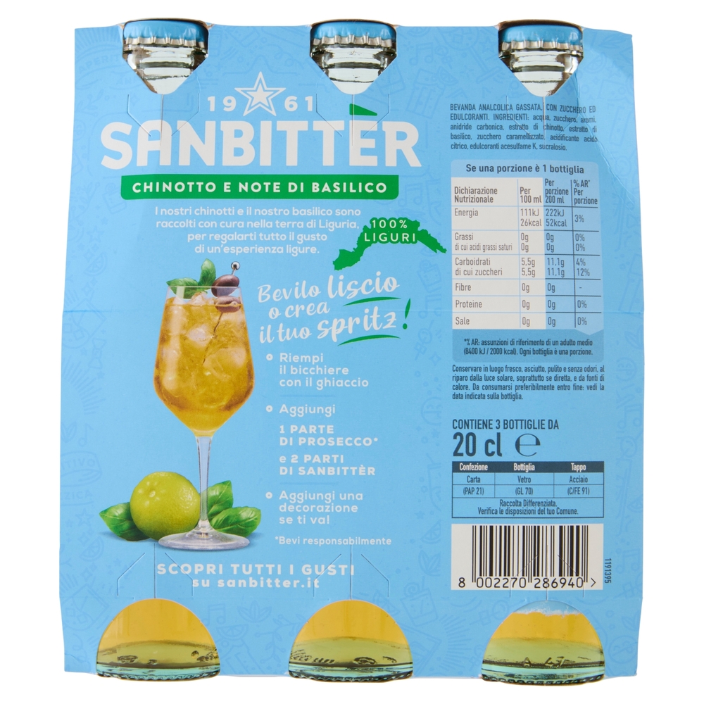 SANBITTÈR, Ispirazione Ligure, Aperitivo Analcolico 3 x 20 cl