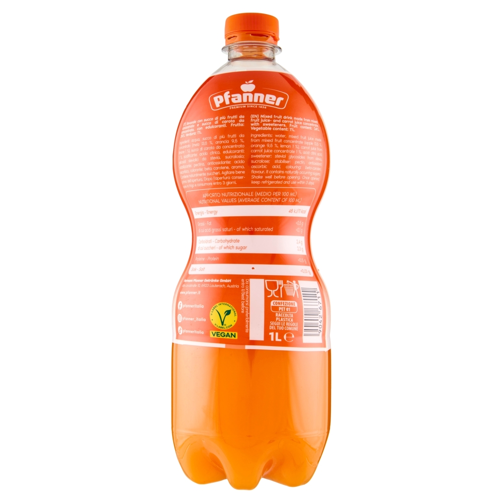 Pfanner Zero Zuccheri Aggiunti Arancia Carota Limone 1 L