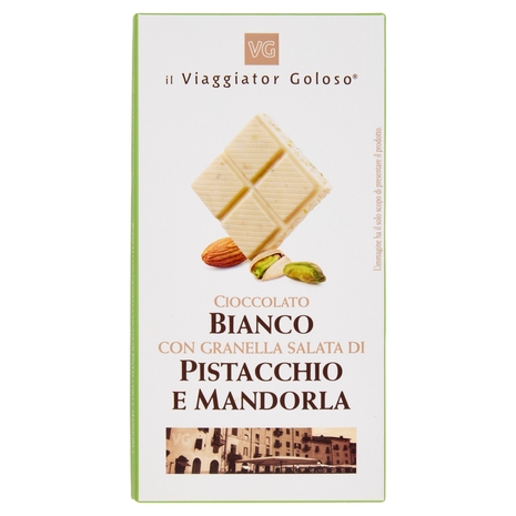 Cioccolato Bianco con Granella di Pistacchio e Mandorla Il Viaggiator Goloso