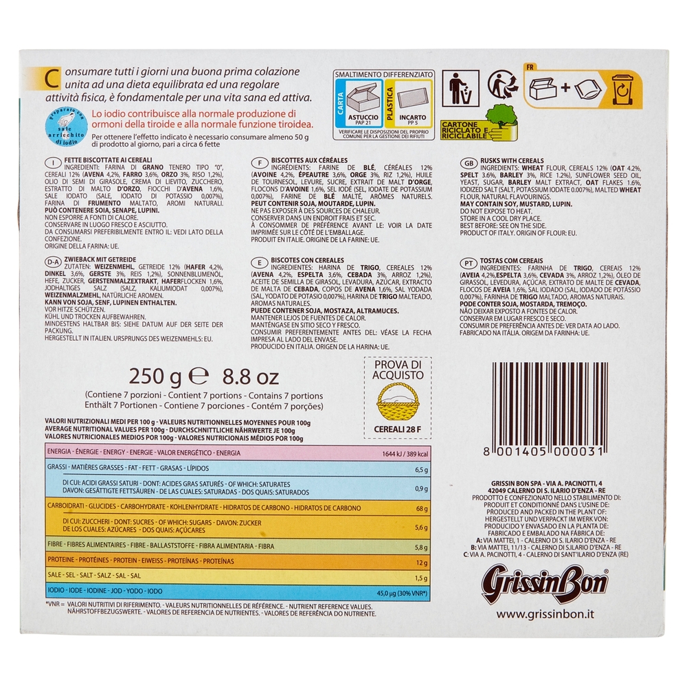 GrissinBon leFrescheBiscottate Cereali 250 g