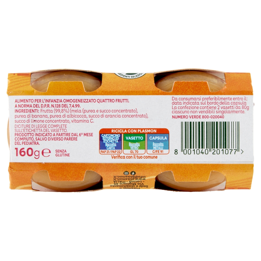 Plasmon Omogeneizzato 4 Frutti 2 x 80 g