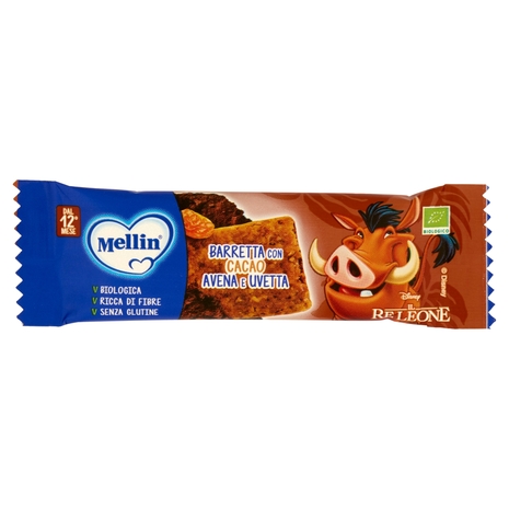 MELLIN Barretta, Gusto Cacao Avena e Uvetta, Biologico, Senza Glutine, dal 12° Mese, 20g
