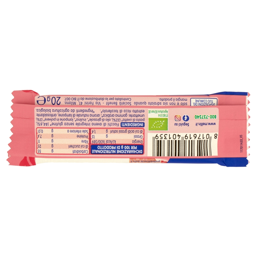 MELLIN Barretta, Gusto Lamponi Avena e Uvetta, Biologico, Senza Glutine, dal 12° Mese, 20g