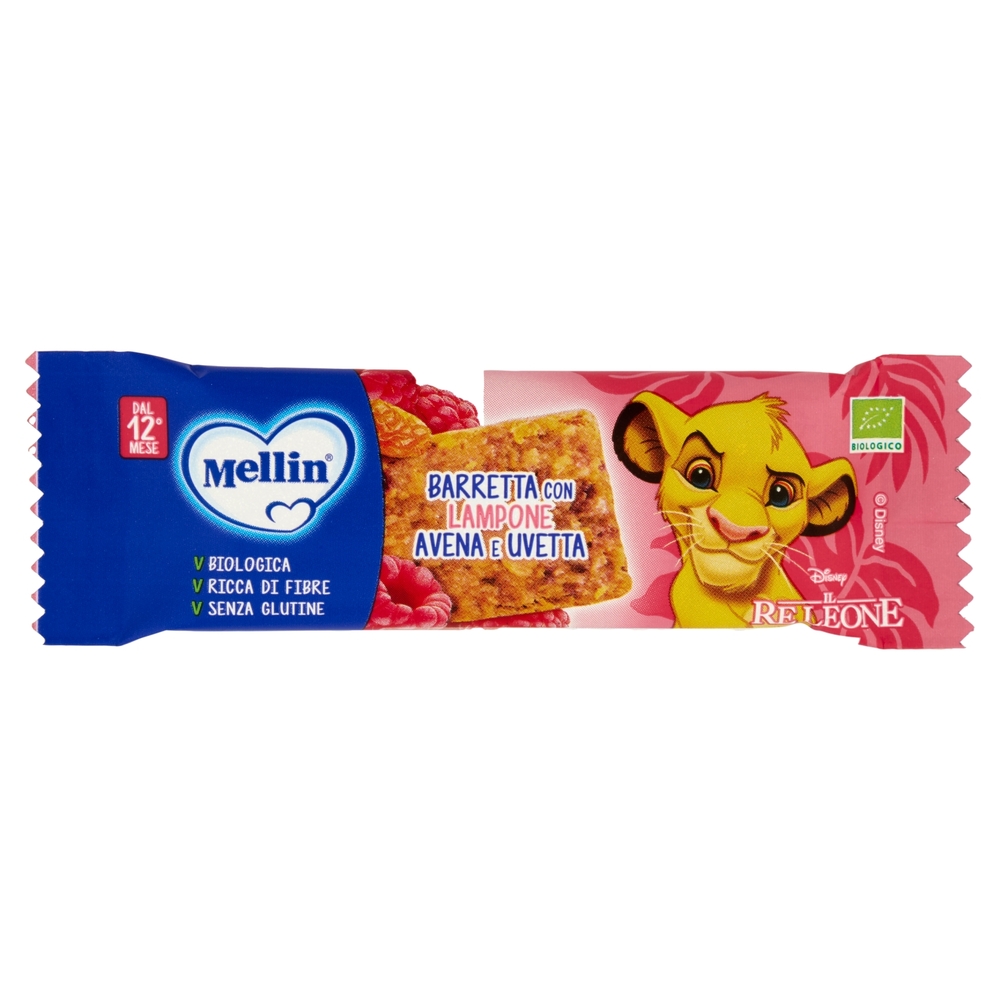 MELLIN Barretta, Gusto Lamponi Avena e Uvetta, Biologico, Senza Glutine, dal 12° Mese, 20g