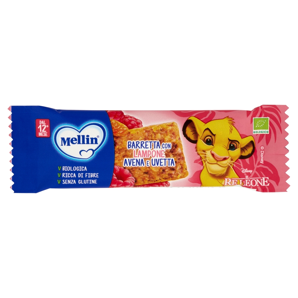 MELLIN Barretta, Gusto Lamponi Avena e Uvetta, Biologico, Senza Glutine, dal 12° Mese, 20g