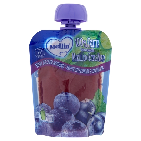 MELLIN Merenda di Frutta 100% Mirtillo e Ribes Nero Pouch 90 g