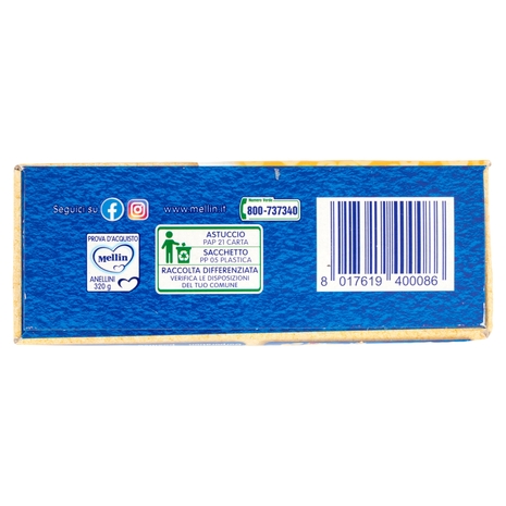 MELLIN Pastina 100% Naturale Anellini con farina Grano Tenero 320 g