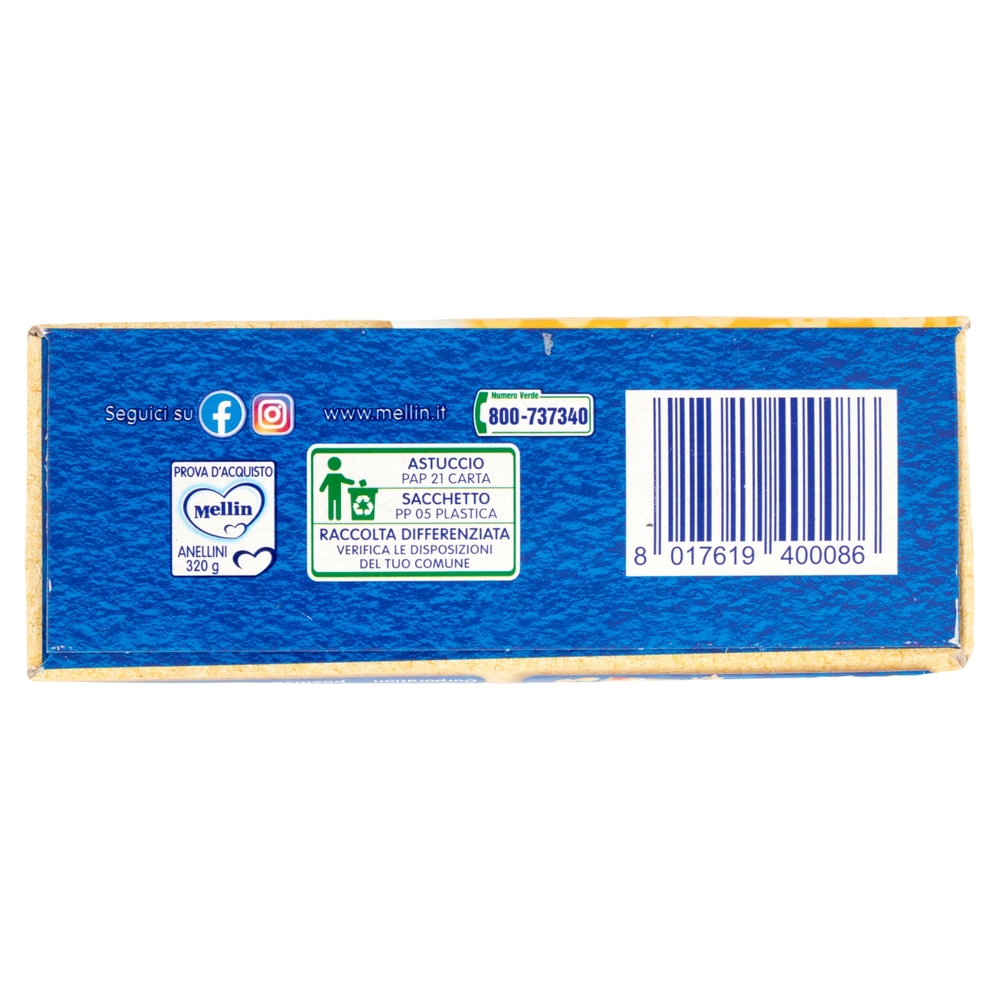 MELLIN Pastina 100% Naturale Anellini con farina Grano Tenero 320 g