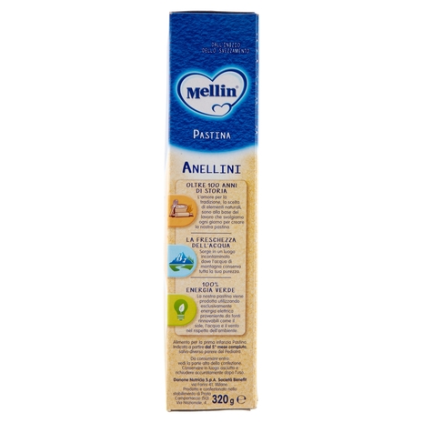 MELLIN Pastina 100% Naturale Anellini con farina Grano Tenero 320 g