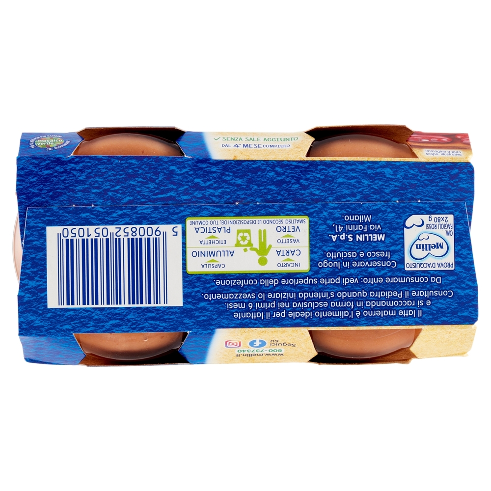 Mellin Fagioli Rossi con Pomodor 100% Naturale Omogeneizzato 2 x 80 g