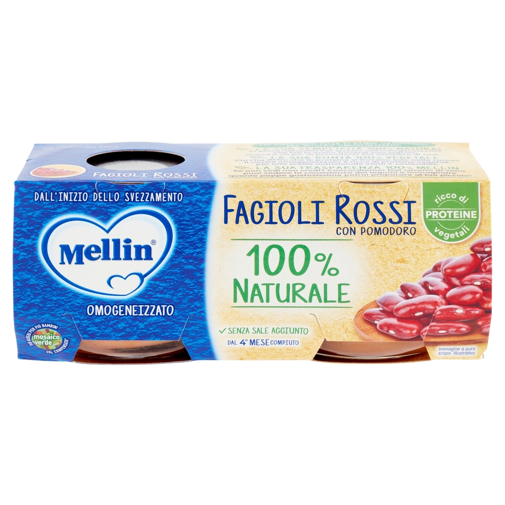 Mellin Fagioli Rossi con Pomodor 100% Naturale Omogeneizzato 2 x 80 g