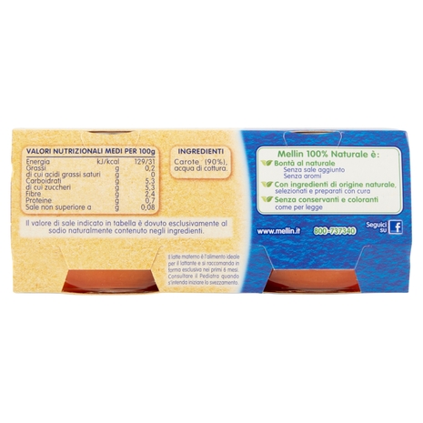 Mellin Carote 100% Naturale Omogeneizzato 2 x 80 g