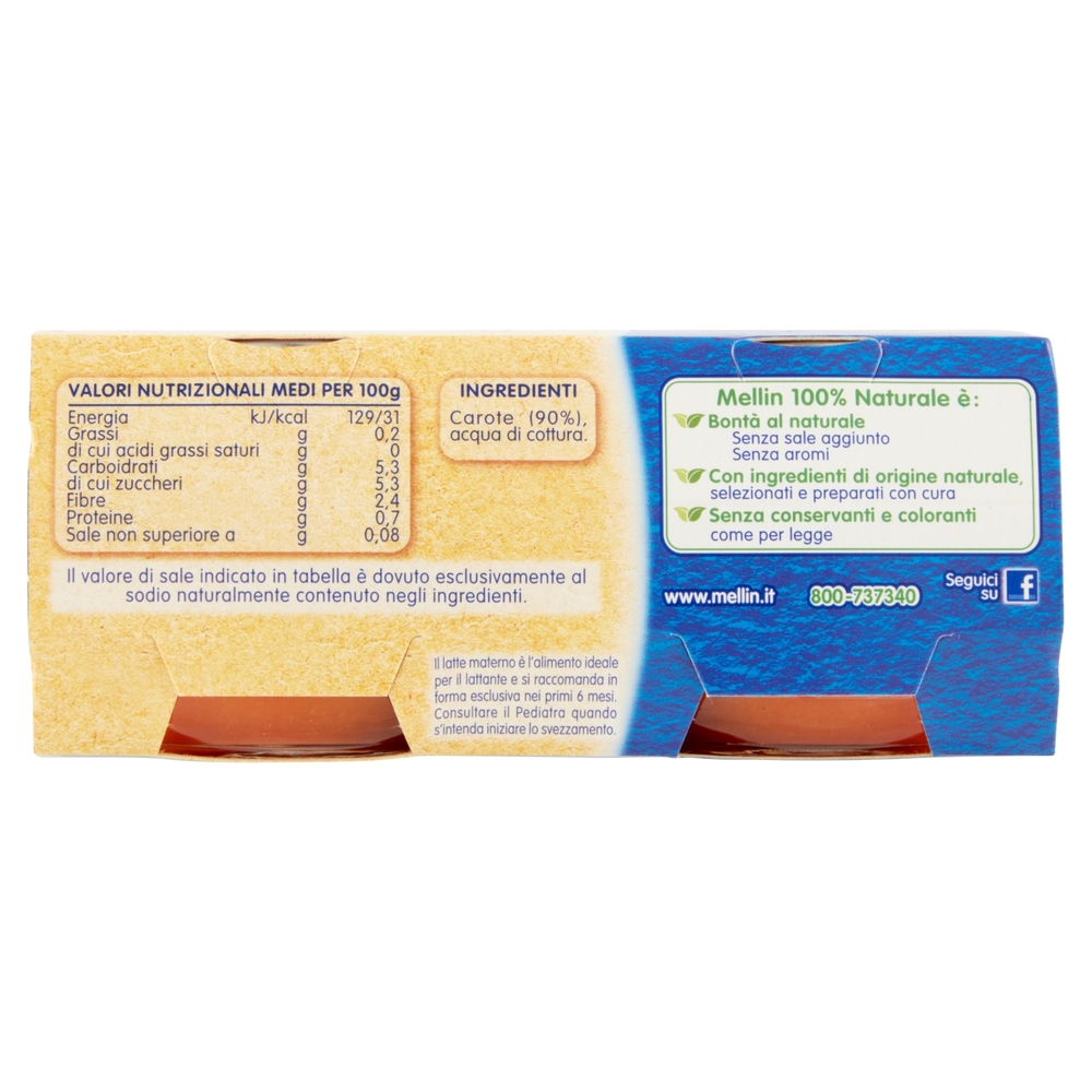 Mellin Carote 100% Naturale Omogeneizzato 2 x 80 g