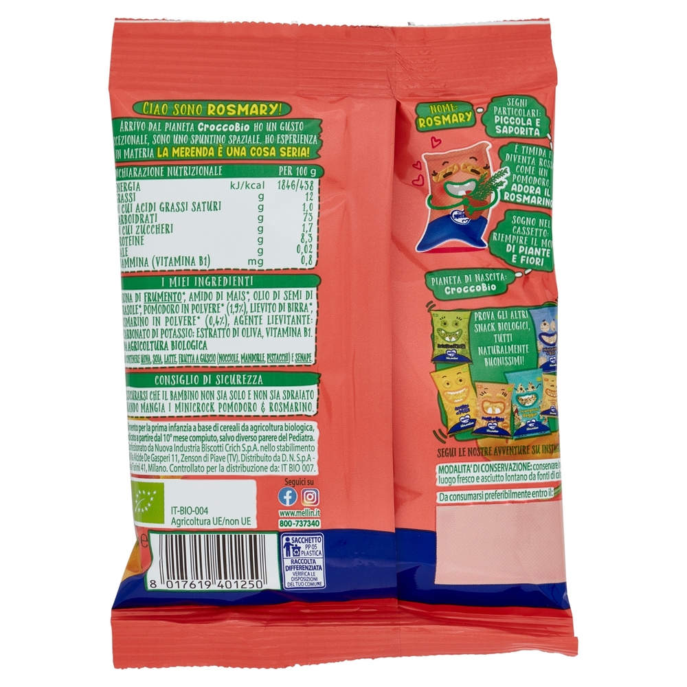 MELLIN Merenda - Snack Biologici, MiniCrock Pomodoro e Rosmarino 30g