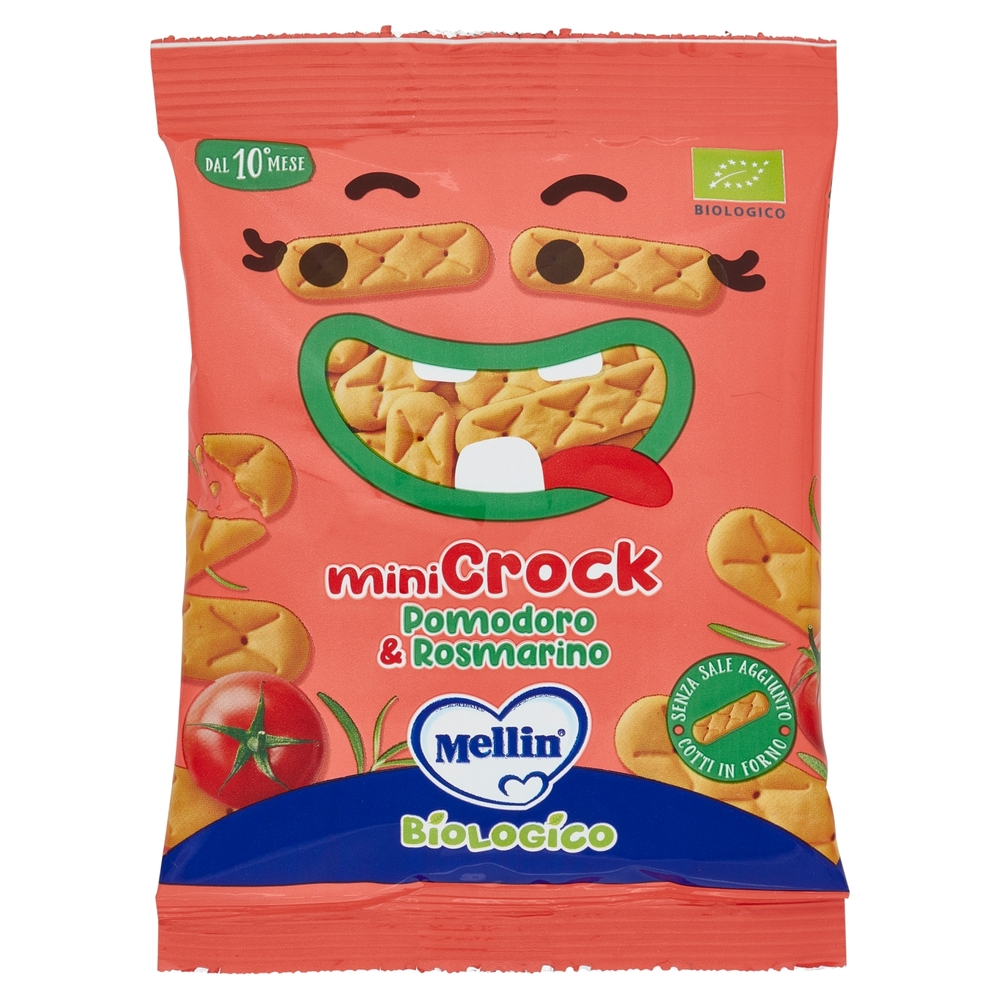MELLIN Merenda - Snack Biologici, MiniCrock Pomodoro e Rosmarino 30g