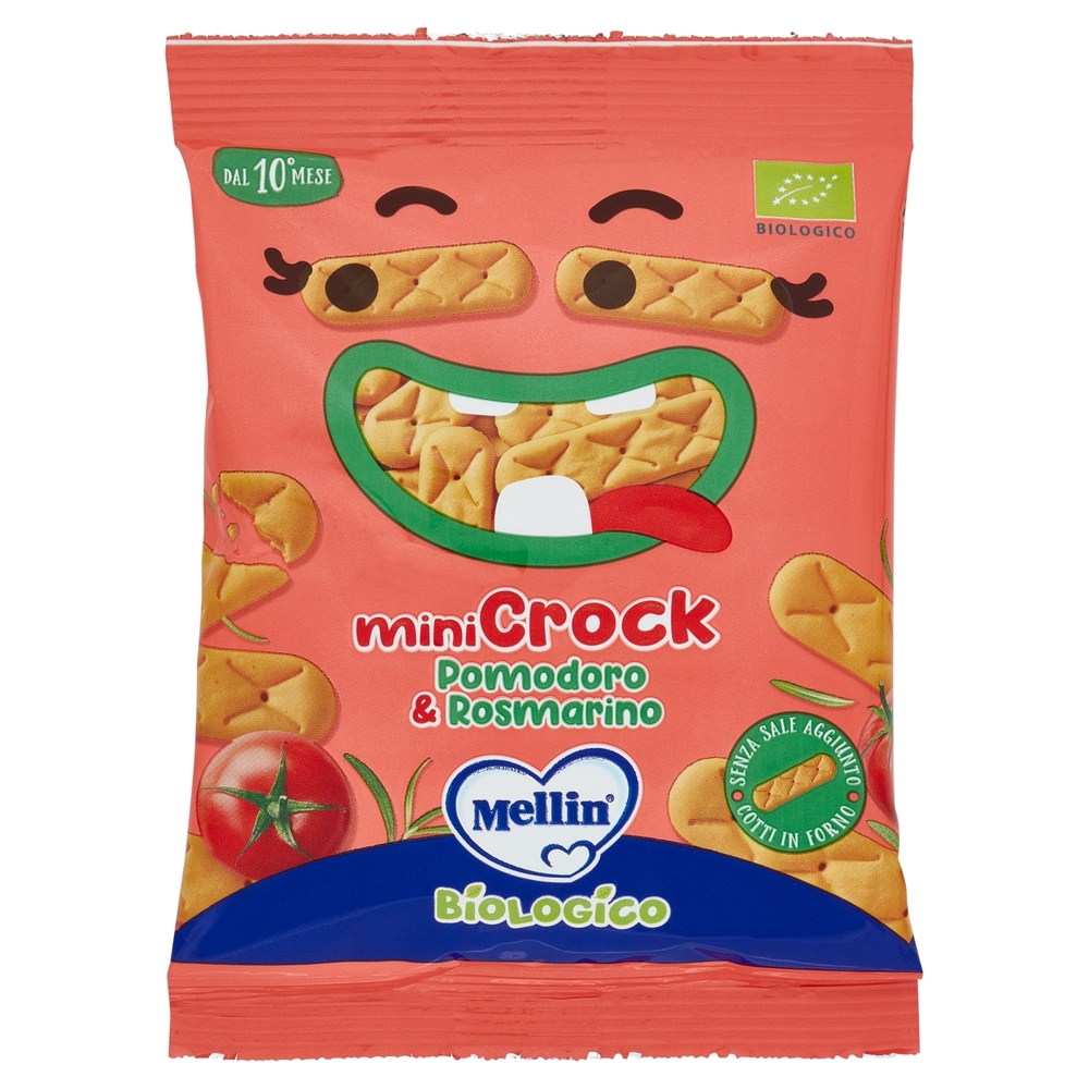 MELLIN Merenda - Snack Biologici, MiniCrock Pomodoro e Rosmarino 30g