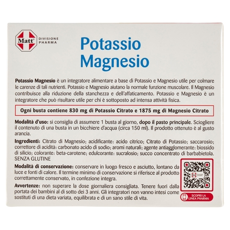 Matt Divisione Pharma Potassio Magnesio Formula Concentrata 20 Buste 100 g
